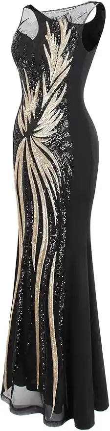 Splicing Evening best backless black gown dress-